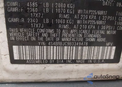 2011 Subaru Outback 2.5I Limited из США, поврежденный, VIN 4S4BRBJC9B3349478